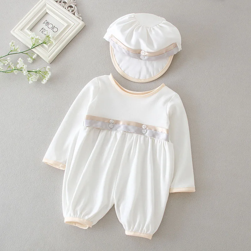 Baby Boys Baptism 1St Year Birthday Party Dress Christening Infant Jumpsuit Clothing Toddler Boy Rompers+Hat 3-24M