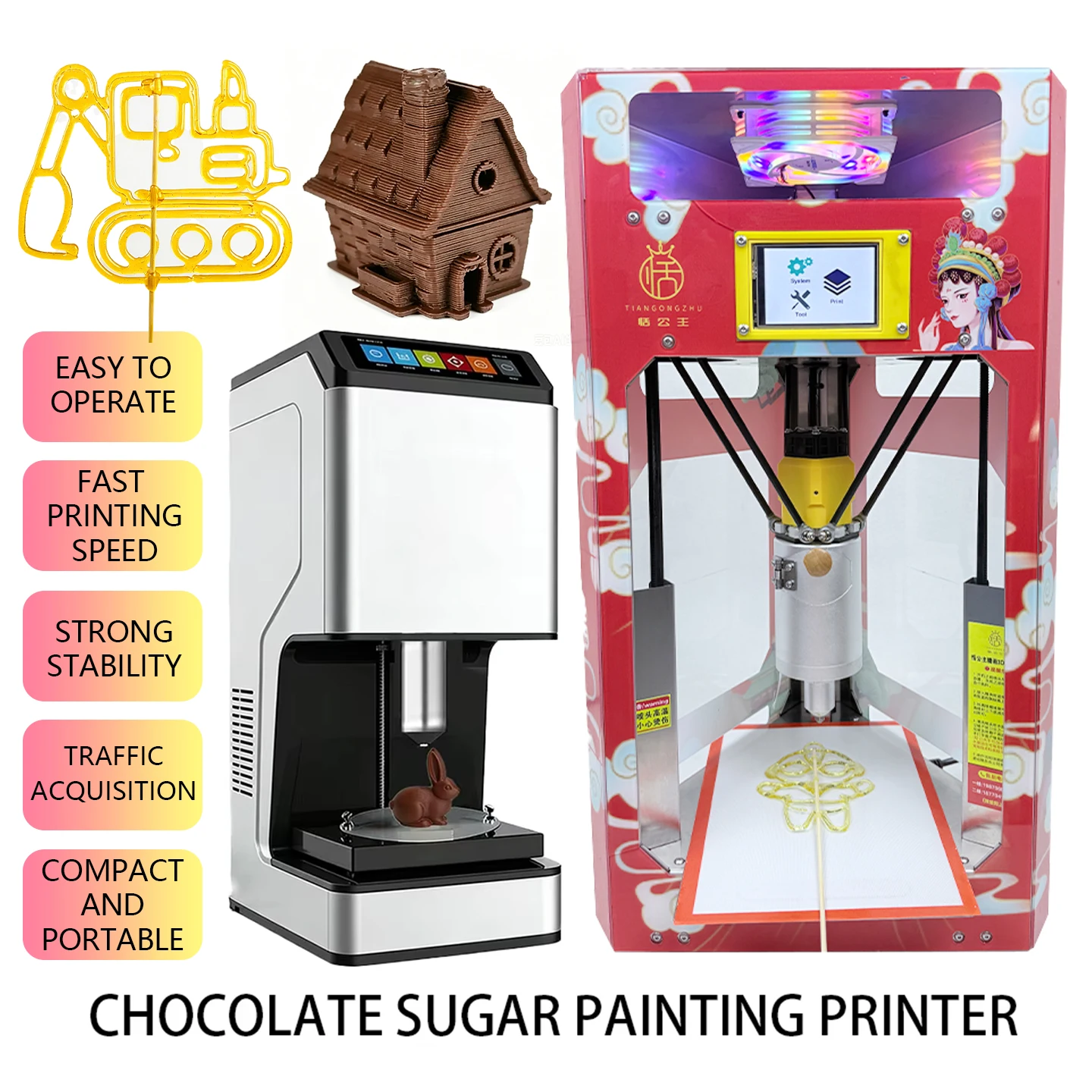 3D chocolate printer 3D candy printer, high-precision food-grade automatic smart device suitable for small businesses and DIY