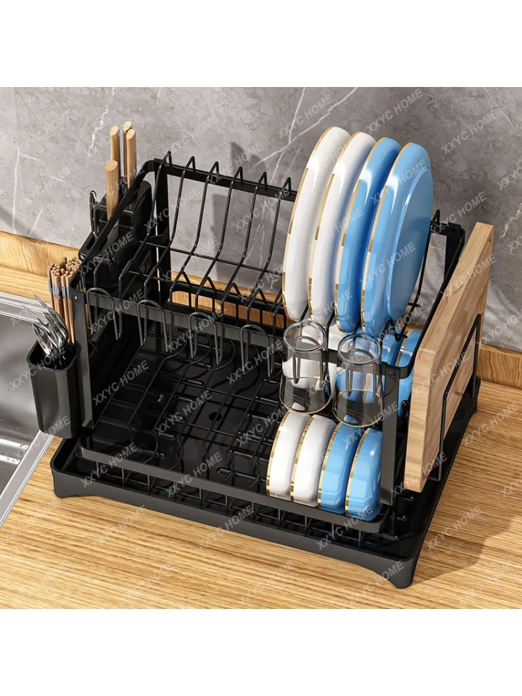 Kitchen Dish Bowl Drainer Storage Rack 2 Tiers Dish Chopsticks Knife Fork Water Cup Storage Rack Kitchen Counter Organizer