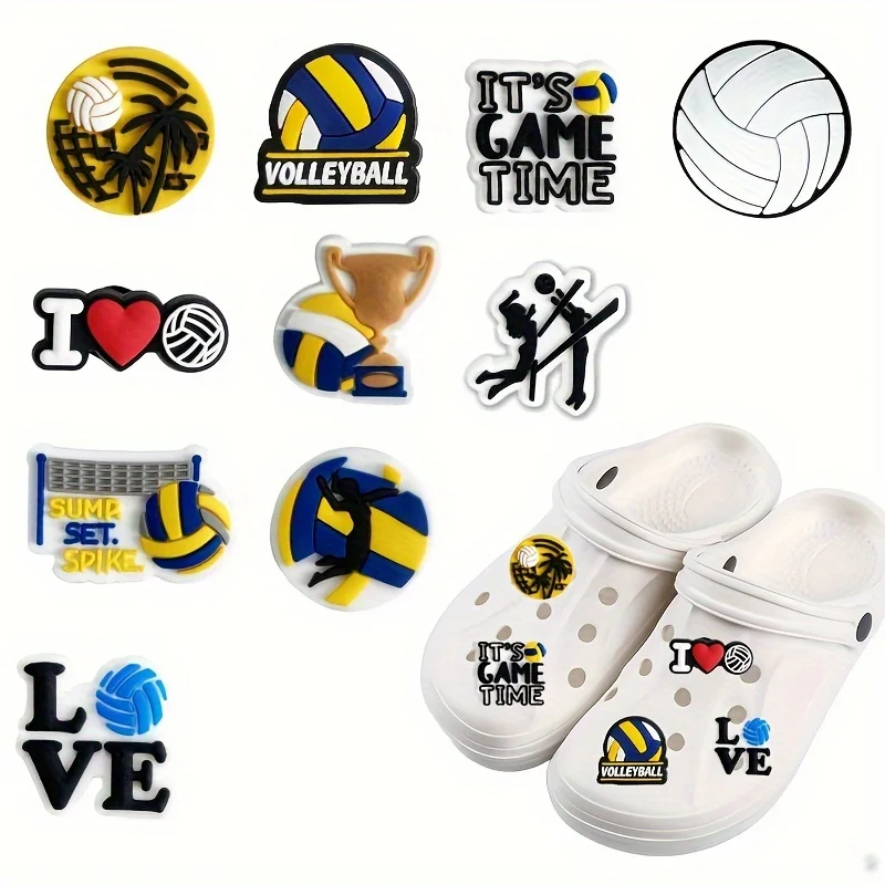 10pcs Sports Volleyball Series Shoe Ornaments,Decorations for Men and Women, Bracelet Accessories, Party Favors, Birthday Gifts