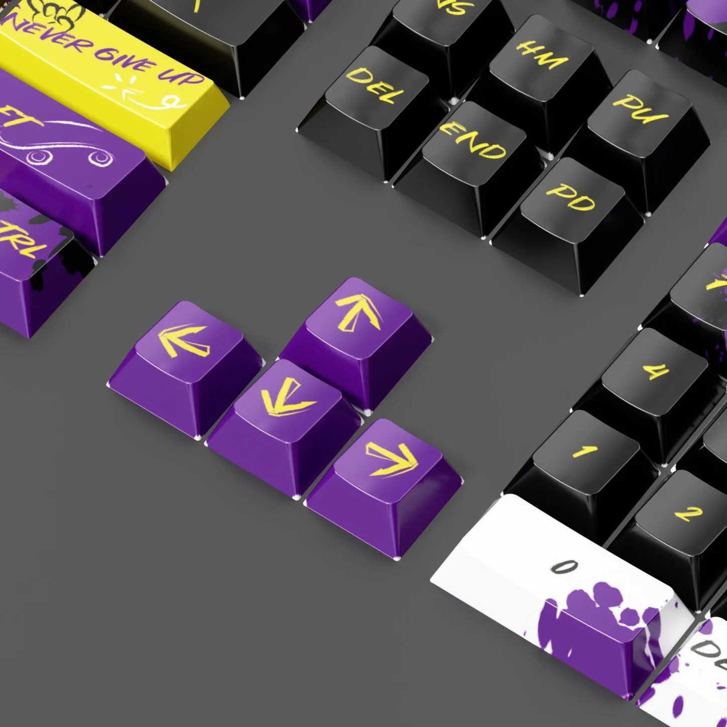 Purple Yellow Graffiti Keycap Personalized Style PBT Material Suitable for Cherry MX Axis Gaming Keyboard with 132 Keys