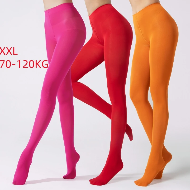 1 Piece Super Plus Size 60-120kg Pantyhose Sexy Solid Color Candy 50d Women Spring Autumn Light Leg Artifact Colorful Stockings