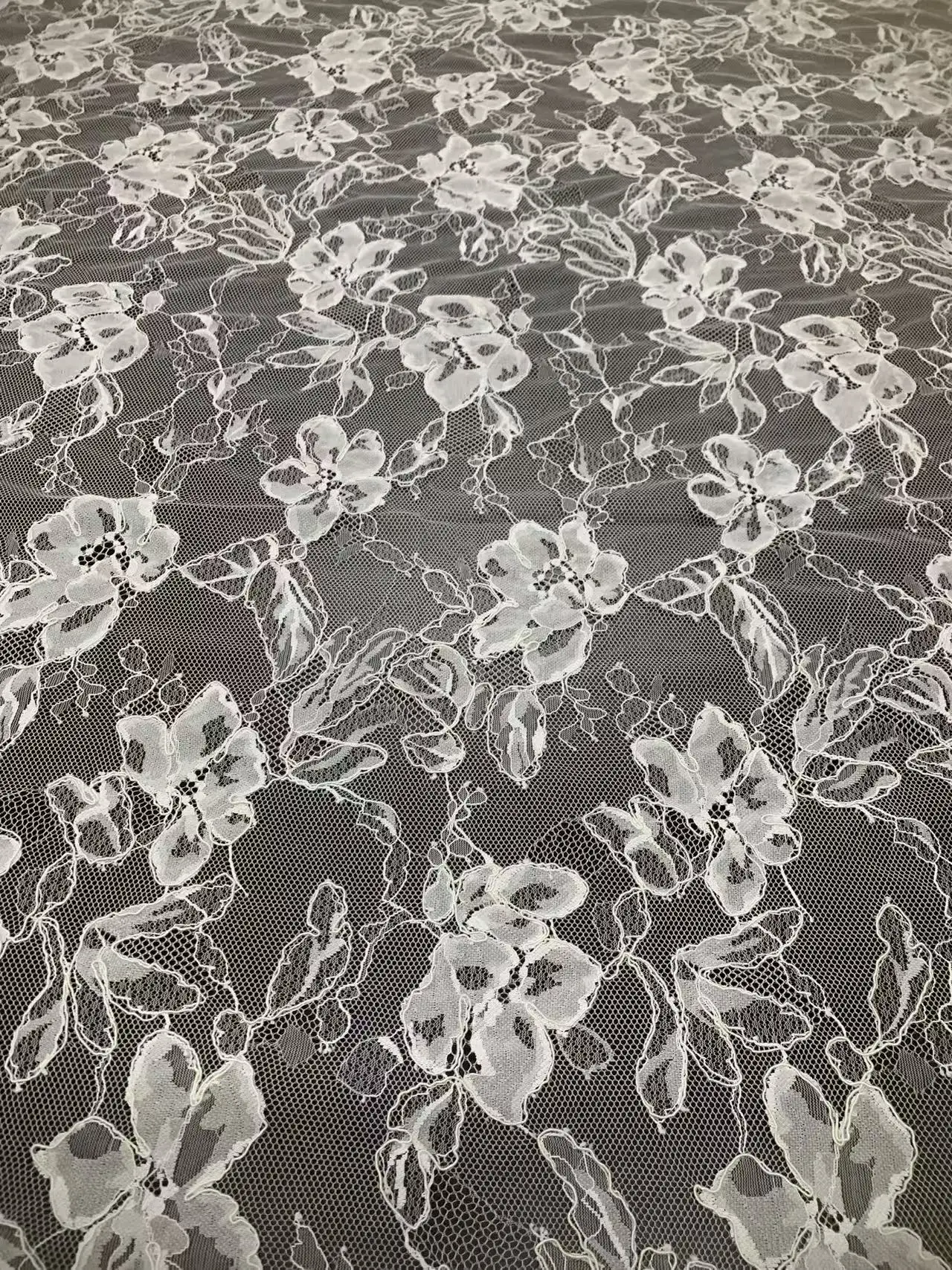 Vintage Large-Floral Chantilly Lace Fabric, with Hollow-Out Embroidered Sheer Tulle Lace for Wedding Dresses