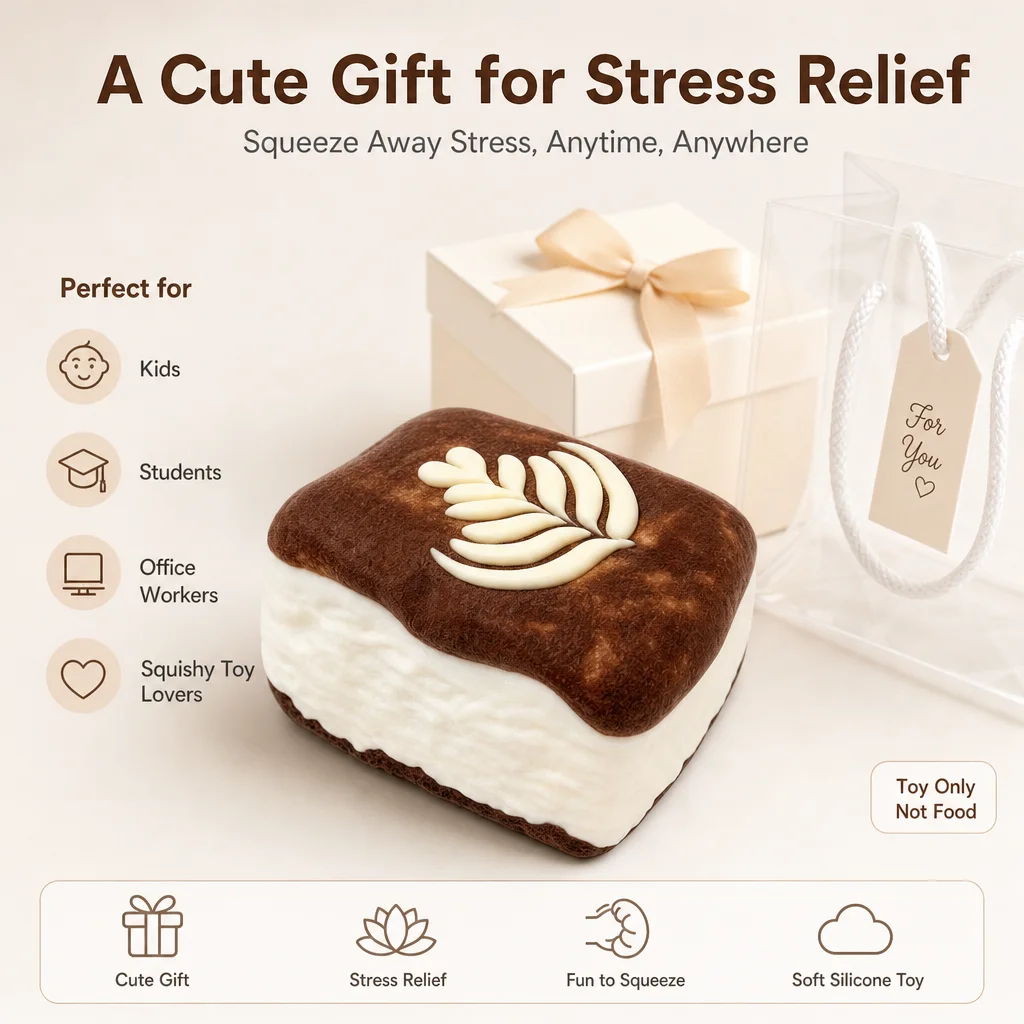 Food Grade Two Tone Cocoa Cream Cake Squishy Toy Embossed Leaf Decoration Slow Rebound Anxiety Relief Soft Squeeze Toy