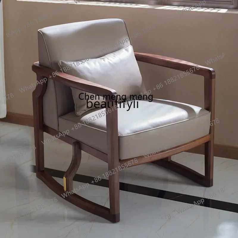 cc182R11 Single Leisure Chair First Layer Cowhide Couch Black Walnut Solid Wood Leisure Couch
