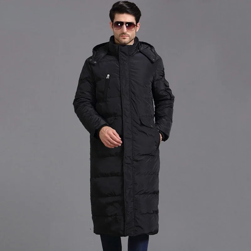 European Plus Size Men Long Down Coat Outwear Warm Jacket with Hood Thick Winter Parkas Snow Coats Waterproof Male