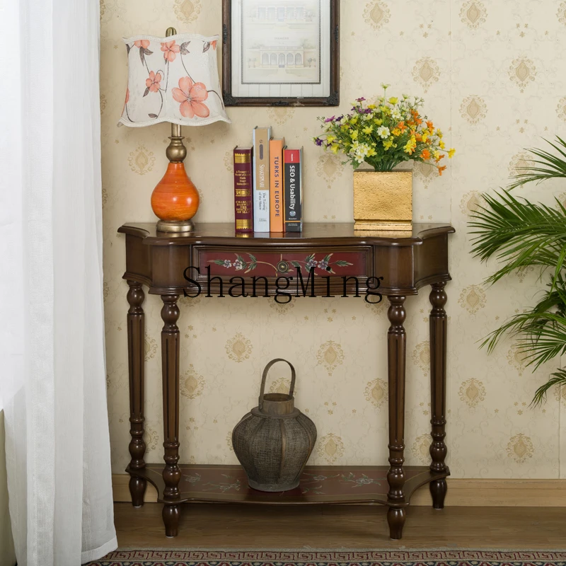 ZYY طاولة المدخل الريفية طاولة المدخل الرجعية الخشب الصلب حالة بسيطة خزانة الزخرفية