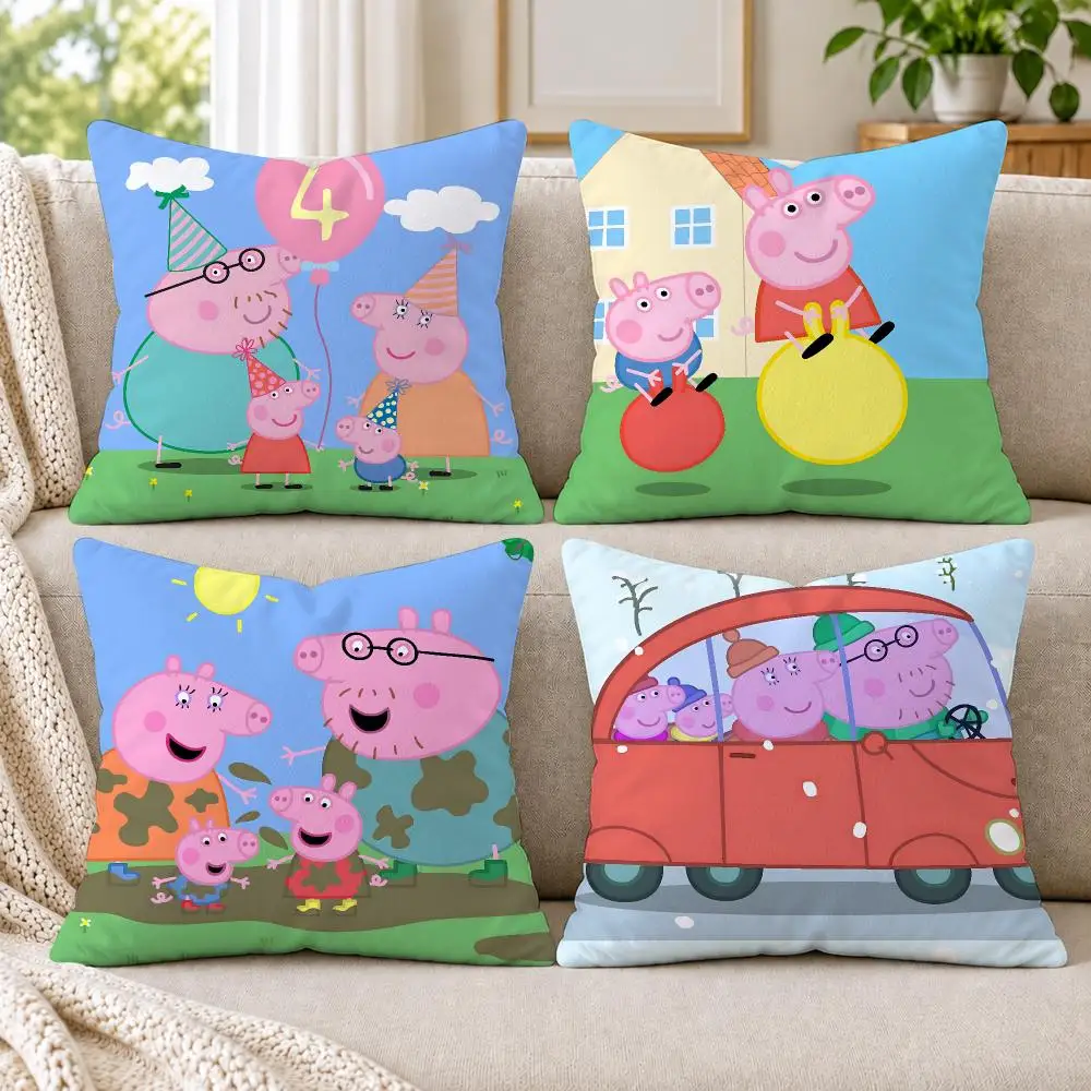 Cartoon P-Peppa Pigs Cushion Cover Short Plush Double-Sided Printing Sofa Bedroom Living Room Throw Pillow Cover Home Decor