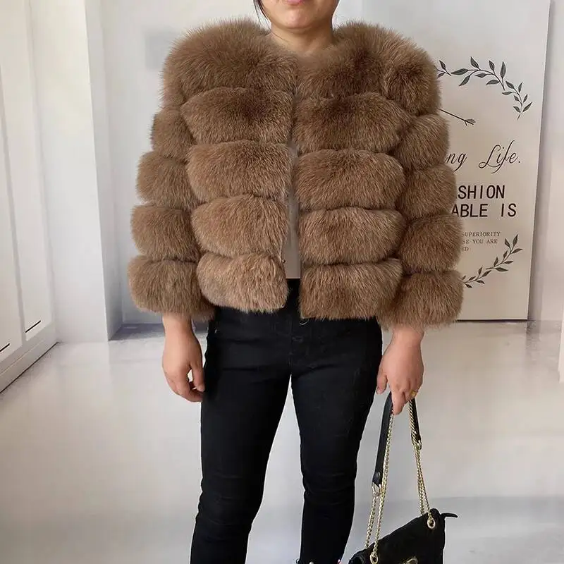 女性のための丸い本物のキツネの毛皮のコート,冬の毛皮のコート,厚手のウォーマー,長袖,天然の毛皮のアウター,100%