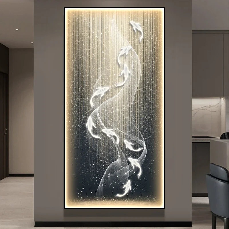 Modern light luxury entrance decorative painting nine fish picture lamp painting entrance corridor aisle mural high-end simple