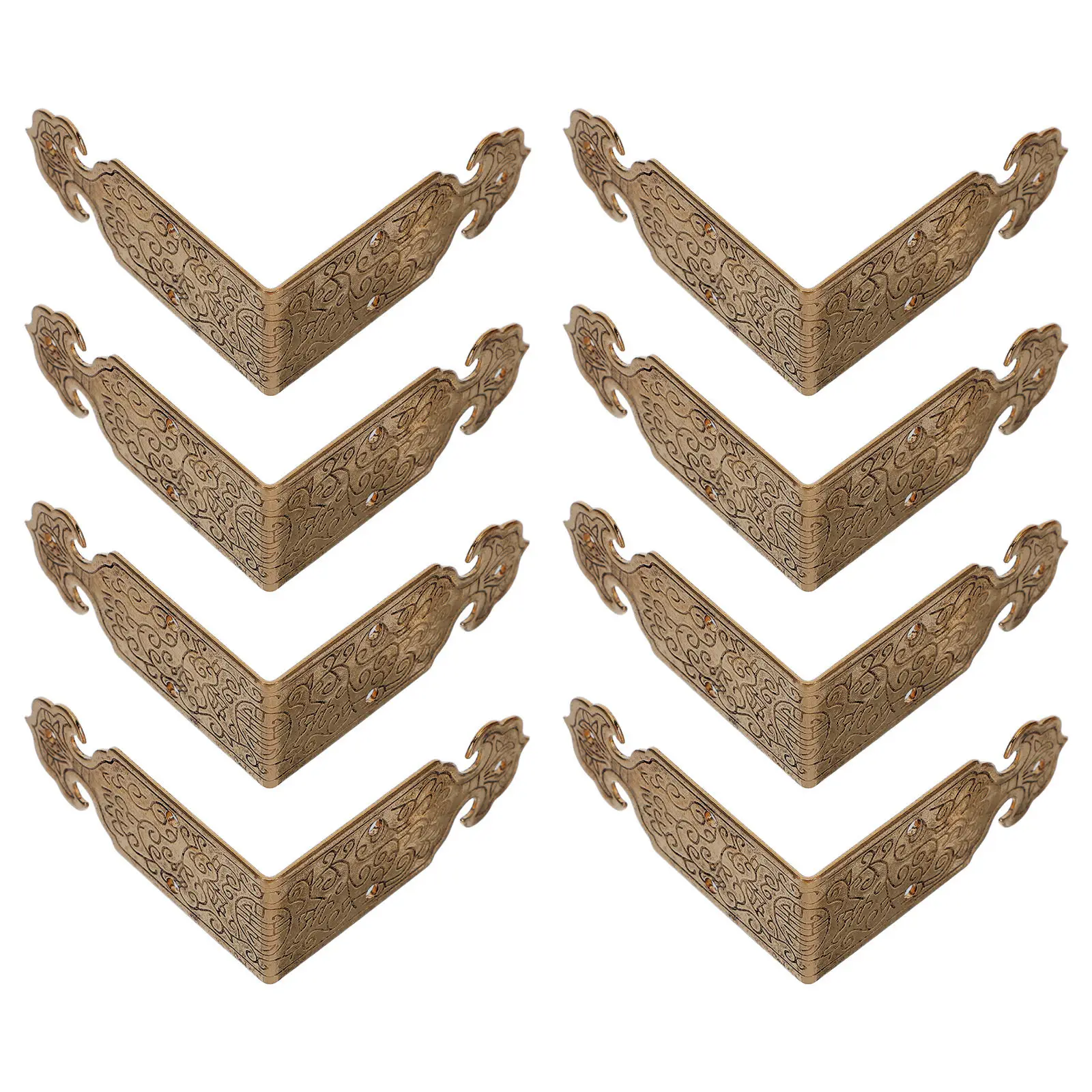 8Pcs Vintage Brass Corner Guards Embossed Metal Decorative Corner Protectors for Wood Boxes Cabinets Furniture