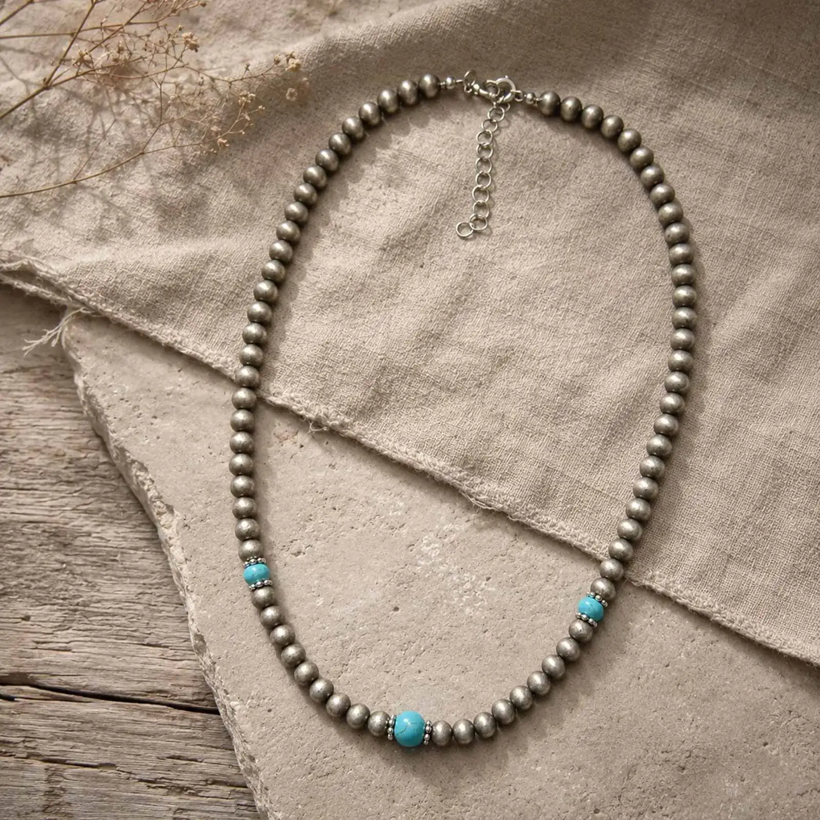 Böhmische Acryl-Samenperlen-Halskette für Männer, Handgefertigter Strang aus Natursteinperlen, Kurze Halskette, Einfacher Schmuck für Partys – Detail 5