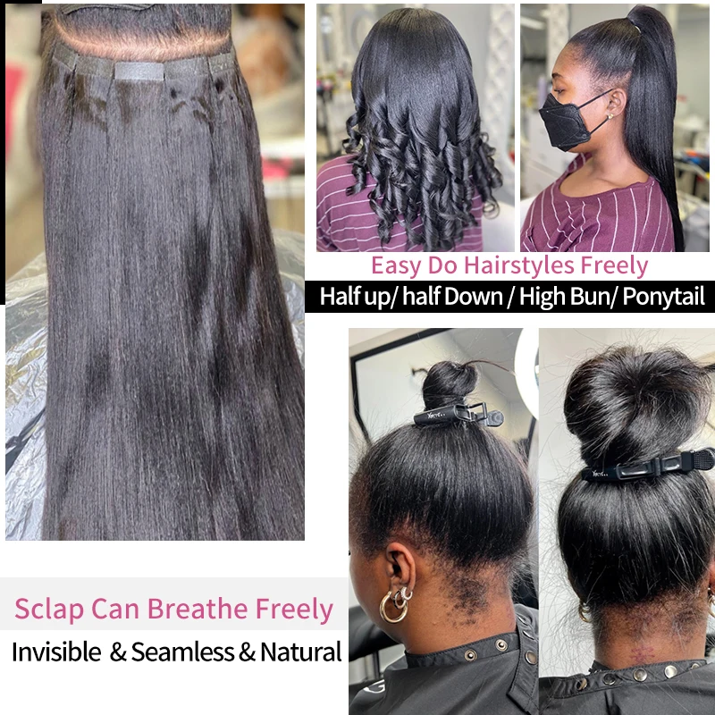 MRSHAIR Nastro nelle estensioni dei capelli Nastro di trama della pelle dei capelli umani Remy per cuticole diritte di seta Ins 20 pz/pacco 12-24 pollici 1B 02 04