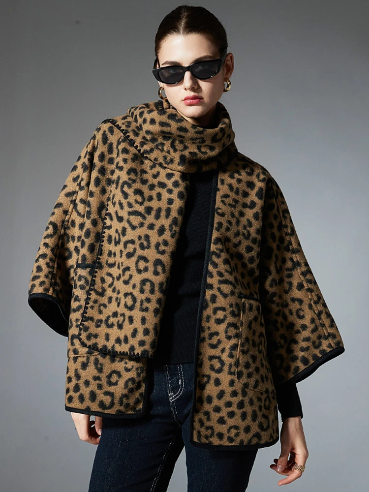 

Осень-зима, женское многослойное пончо, элегантное ретро-кардиган с леопардовым принтом, шаль, теплый шарф, свободный плащ, пальто