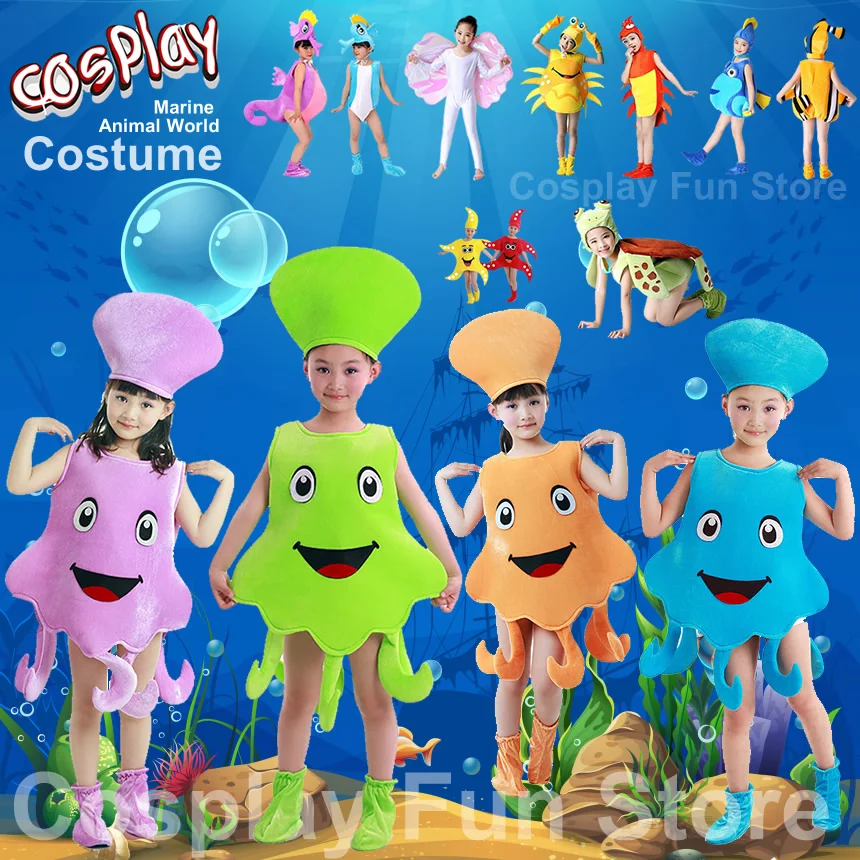 Octopus Performance Suits Adult Child Marine Life Cosplay Costume Performance Clothing Set Hat Clothes Shoe Kids Anime Starfish