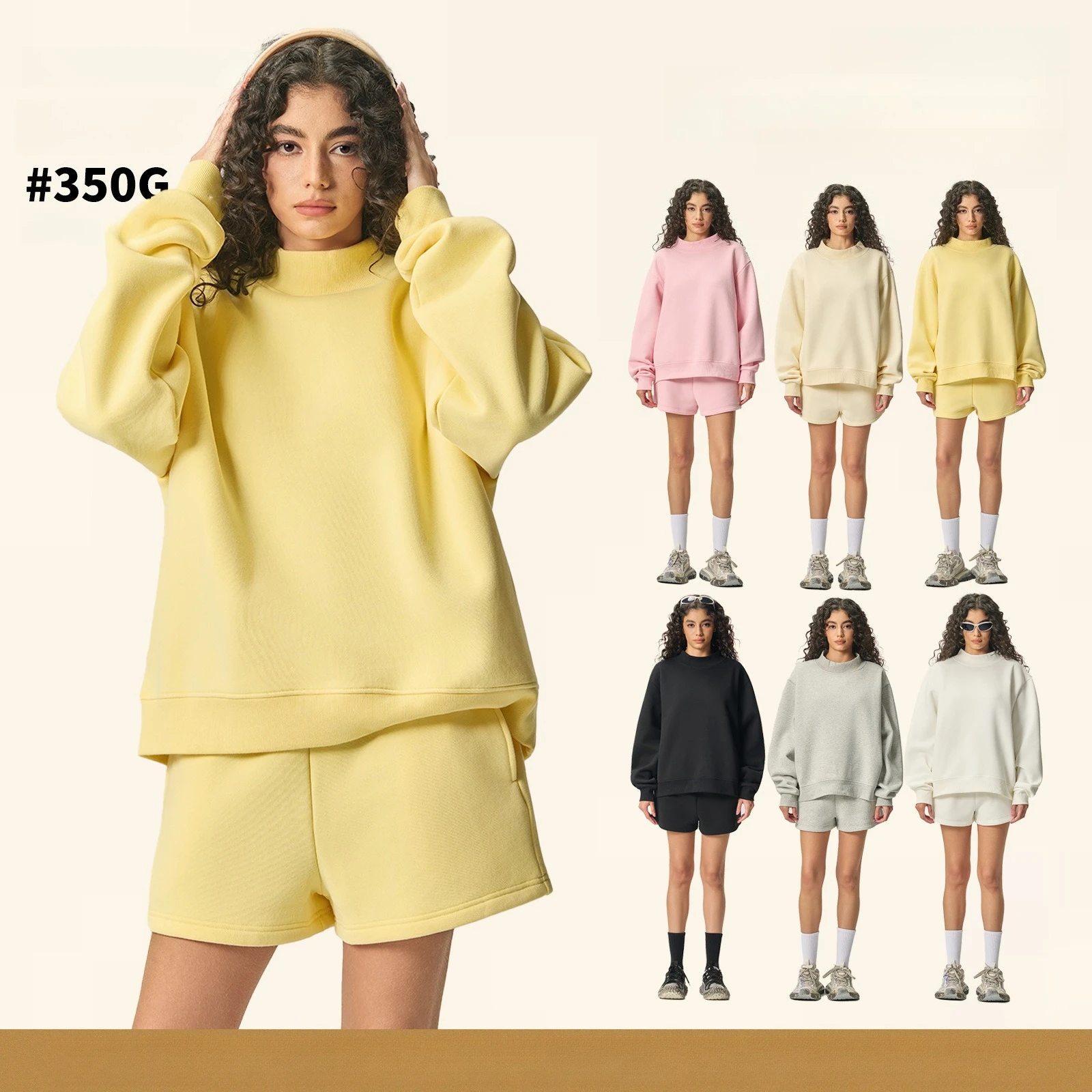 

Уютный женский комплект на флисовой подкладке на осень/зиму — американский повседневный свитшот большого размера + шорты, красочная палитра, ультра-мягкая ткань