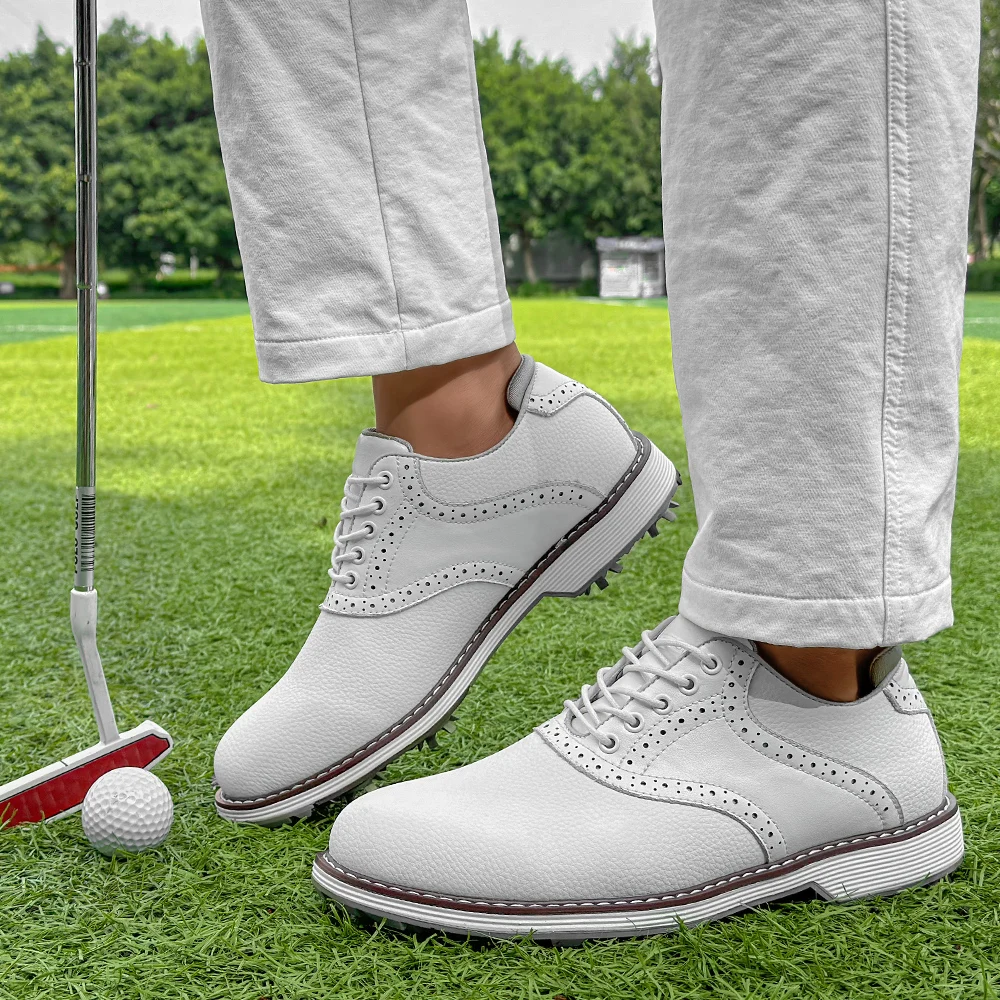 Duże rozmiary 39-48 Męskie buty golfowe Antypoślizgowe kolce Trampki golfowe Wygodne męskie skórzane trampki Odporne na zużycie obuwie golfowe