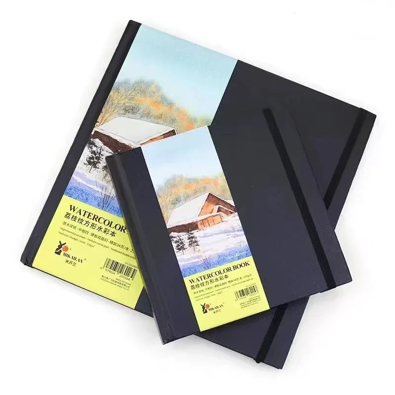 MIKAILAN Square Watercolor Book Medium Coarse Grain 230g Wood Cotton Water Color Paper For Student Artist Draw Art Supplies