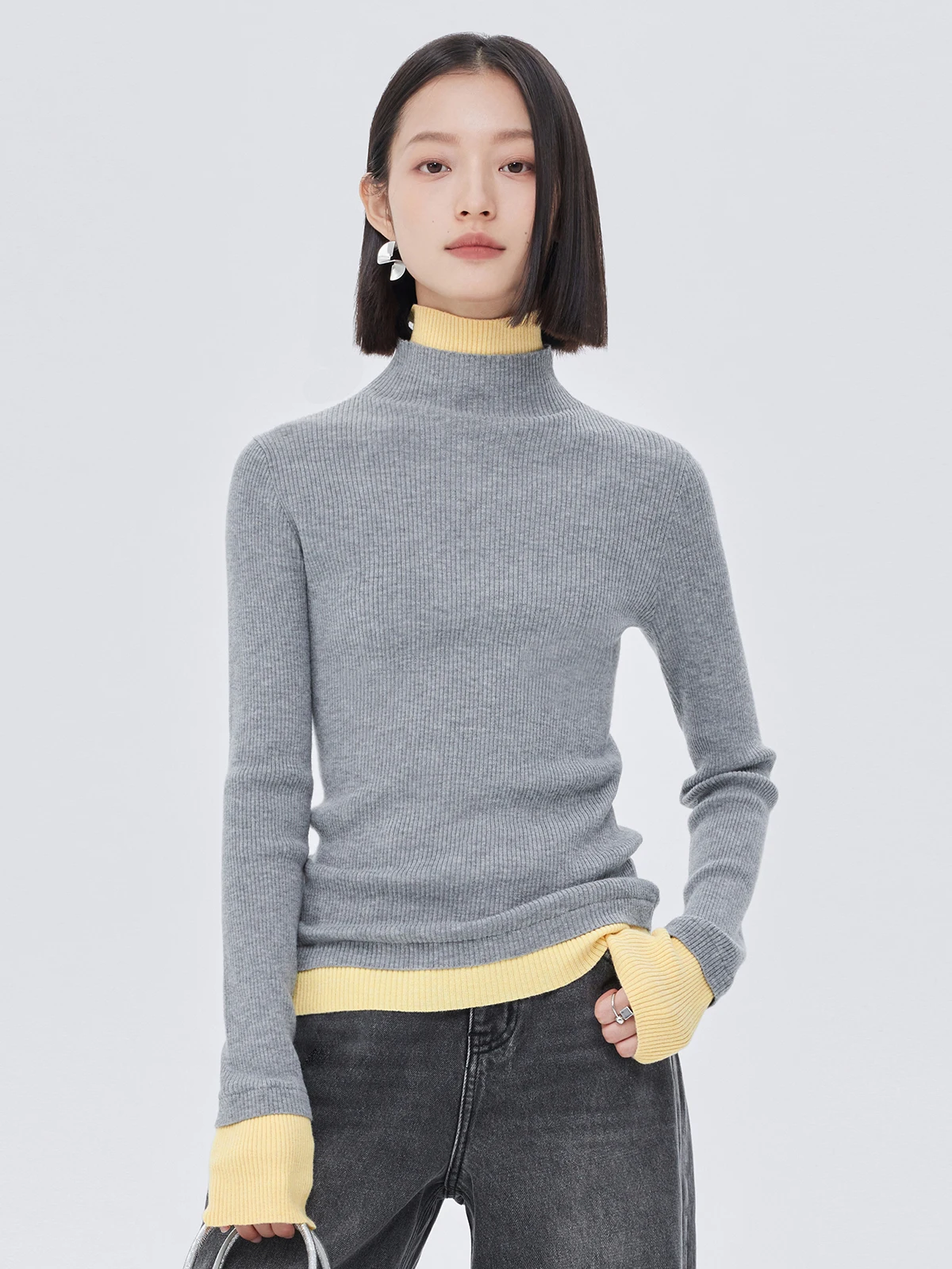 

Женский вязаный свитер High Ne Slim Fit Long Sve Wool Blend Faionable Commute Sle Весна Осень Зима Повседневная одежда