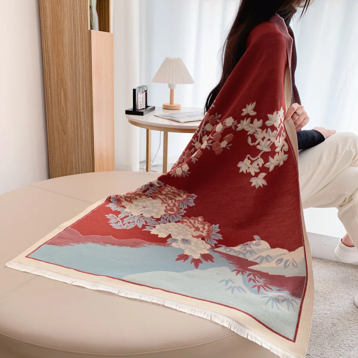 Air-conditioning Shawl for Women in Autumn and Winter Office Nap Knitted Blanket Imitation Cashmere Tassel Mid-length Warm Scarf