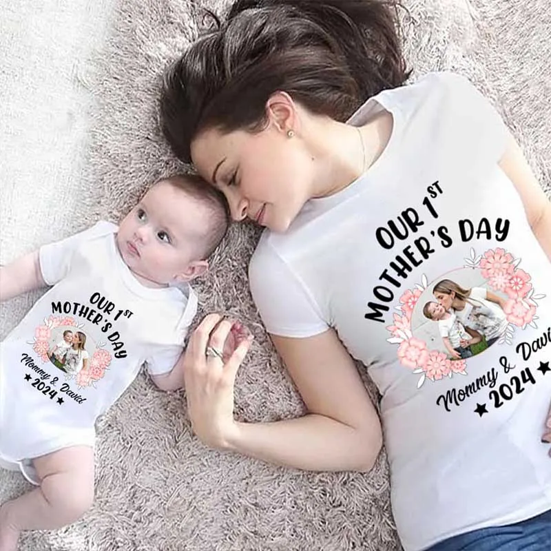 Personalized Our First Mothers Day Matching Shirts Mom Baby Matching Outfits Mothers Day 2024 Customize Elephant Shirt