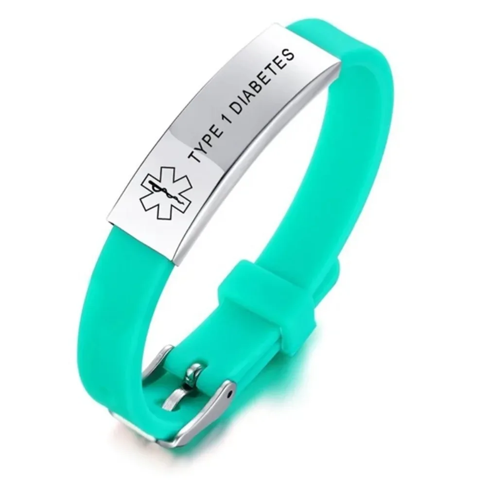Blue Medical Alert ID ICE Bracelet for Men Woman Child Adjustable Silicone Bangle Personalized Jewelry Type 1 Diabets