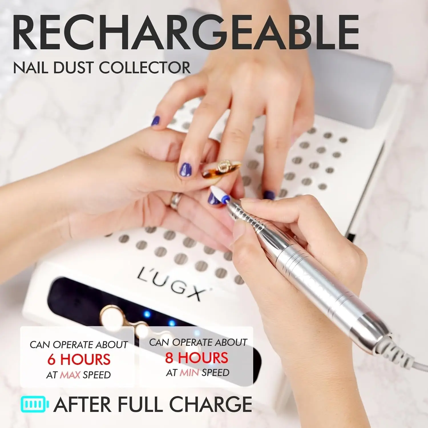 Rechargeable Nail Dust Collector with 2 Reusable Filters, Professional 70W Nail Extractor Vacuum Acrylic Nail Dust Cleane