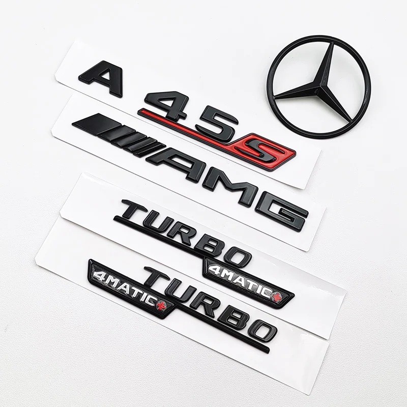 3D ABS Black A45S Logo Turbo 4MATIC Odznaka samochodowa Tylna gwiazda Naklejka Bagażnik AMG Emblemat Do Mercedes Benz A 45S AMG W177 Akcesoria