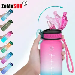 1L Sports Bottle with Time Scale Gradient Color Drinking Bottle Leakproof Portable Outdoor Travel Gym Fitness Jugs For Office