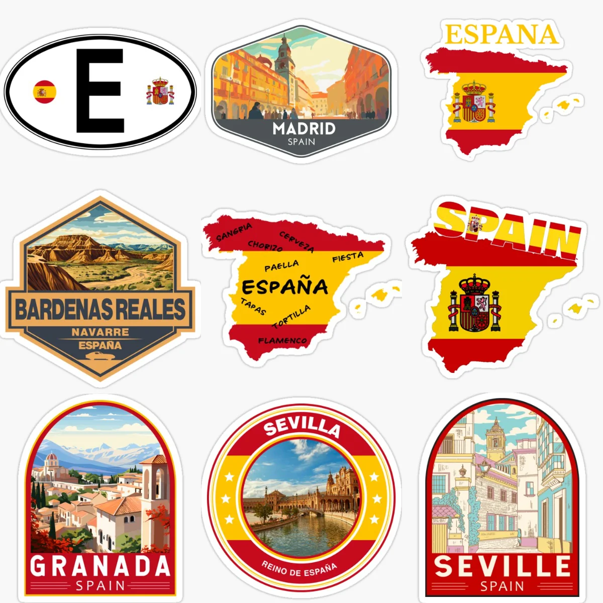 

E Spain Flag Map Scenery Emblem Creative Stickers for Car Bicycle Helmet Bumper Wall Window Fridge Decoration Accessories