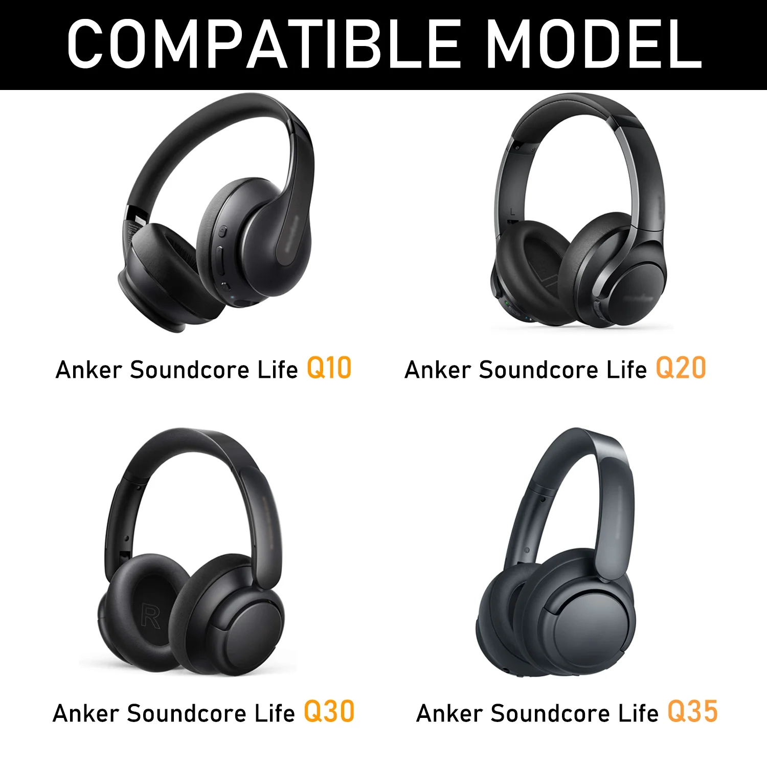 KUTOU Replacement Earpads For Anker Soundcore Life Q10 Q20 Q30 Q35 Headphones Soft Foam Ear Pads Cushions Case Accessories