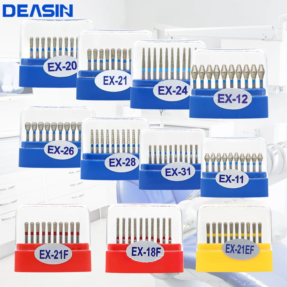 10pcs/box EX Series FG 1.6mm Dental High Speed Diamond Burs For Handpiece Ceramics Composite Polishing Repair Kit Dentist Tools