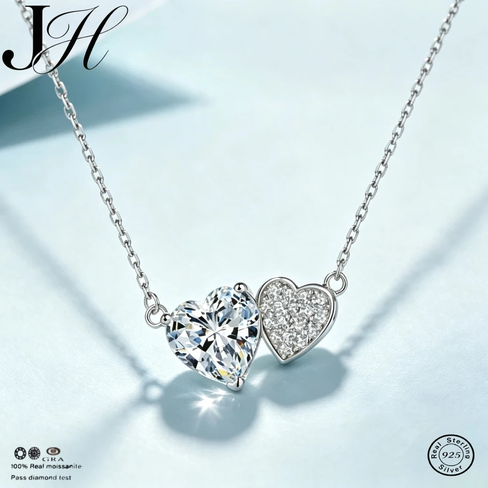 JH 925 Sterling Silver Heart-Shape Moissanite Necklace For Women Zircon D VVS1 Fine Jewelry Lab Gemstone Pendant Necklace