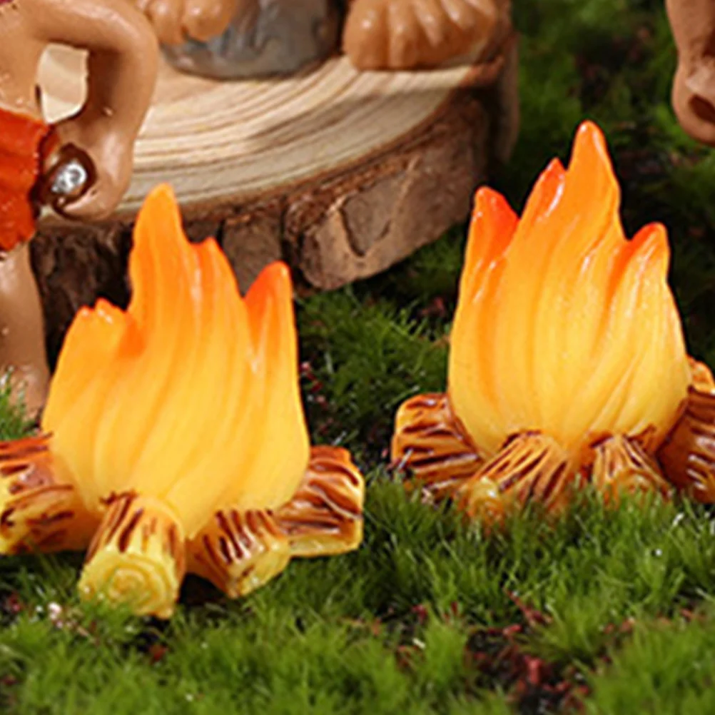 6 Pcs Fire Bonfire Ornaments Miniatures Micro Fake Campfire Fireplace Decor Flames Resin Camping Theme Party Supplies Model