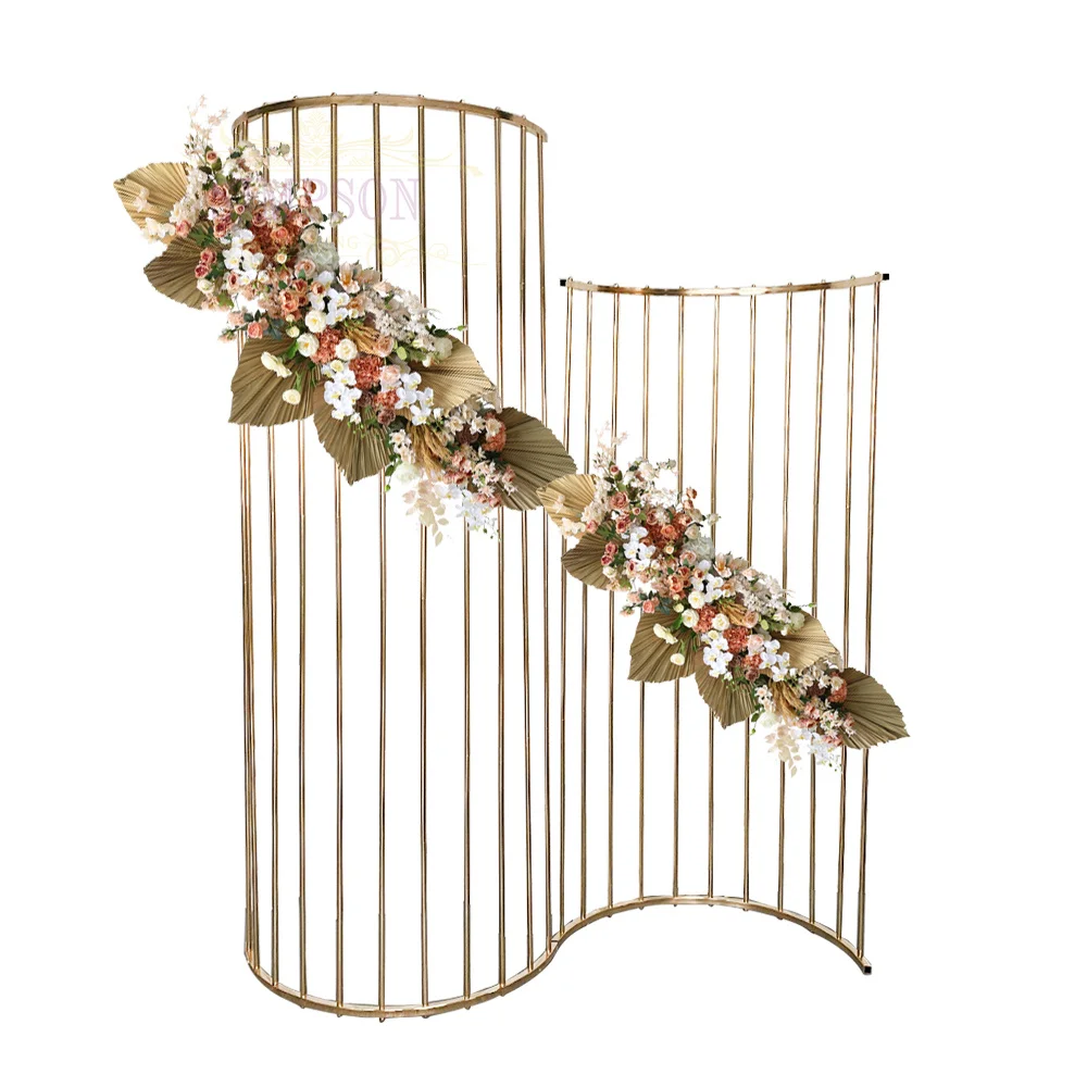 S Shape Golden Wedding Stand Golden Backdrop Wedding Floral Arch Stand for Events