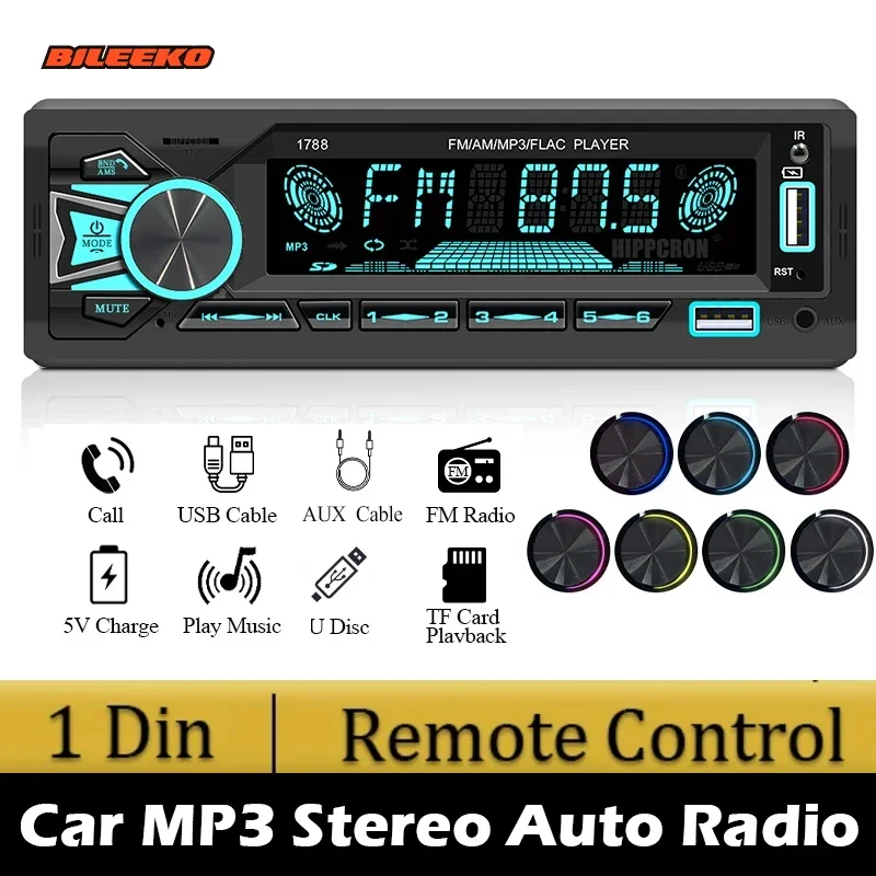 

Автомобильный стерео MP3-плеер Bileeko, FM-радио, громкая связь, звонки, 1-диночная панель, AUX/USB/TF, поддержка зарядки телефона