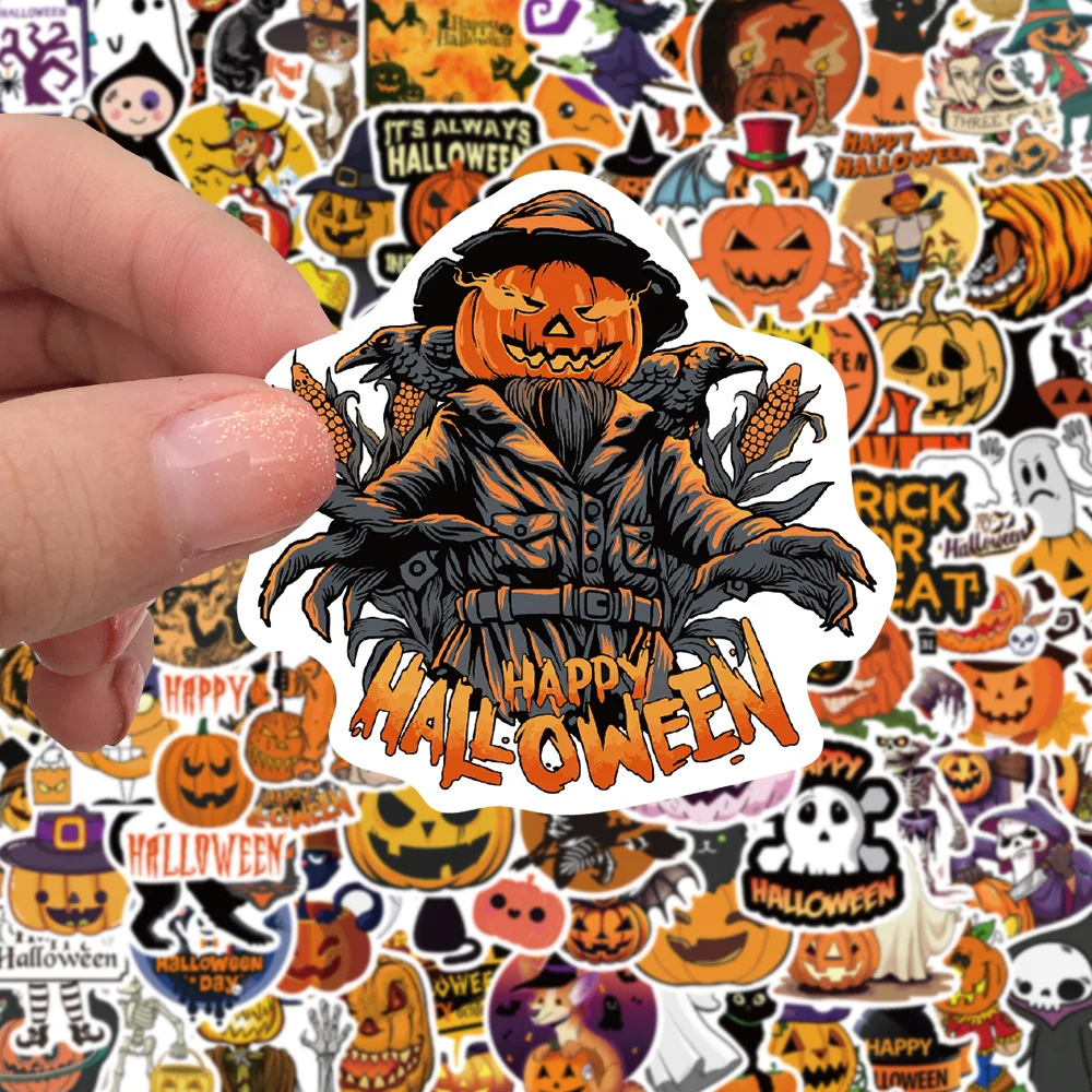 100pcs Gothic Halloween Ghost Witch Pumpkin Decorative Stickers DIY Notebook Guitar Skateboard Waterproof Sticker Kids Toy