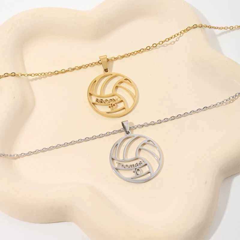 

Customized Name Number Necklace Personalized Stainless Steel Hollow Volleyball Pendant Necklace Gifts for Kid Boy Girl Friend