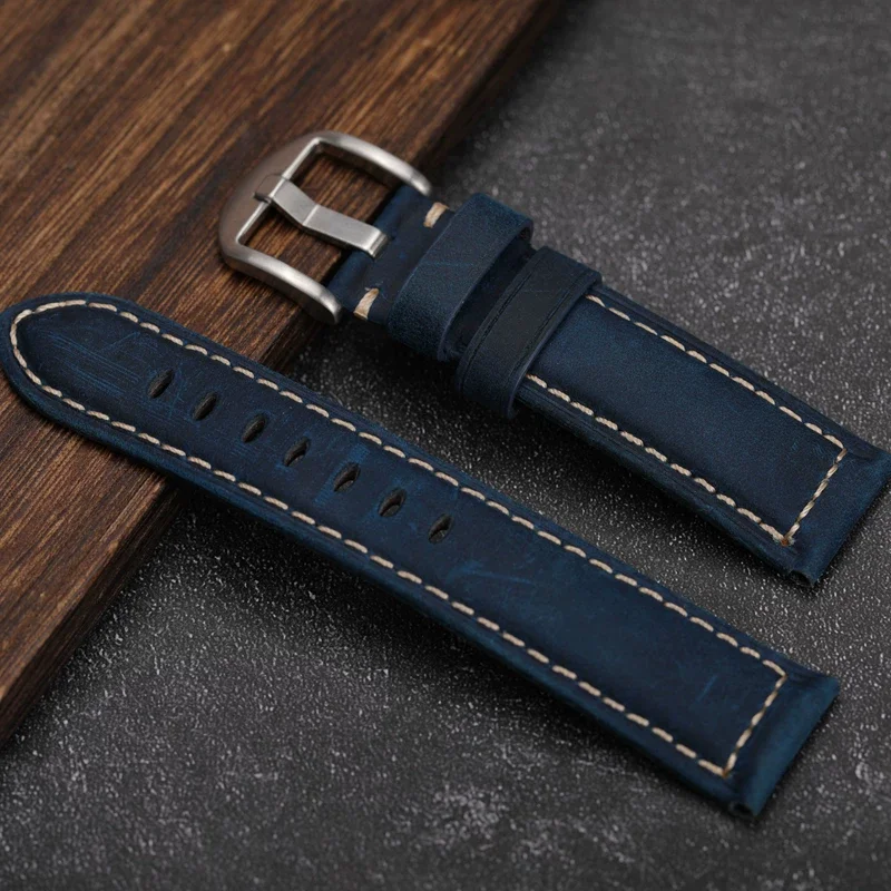 Dark blue frosted leather watch strap 20 22mm 24mm 26mm Men Bracelet For Longines citizen seiko casio omega watchband accessorie