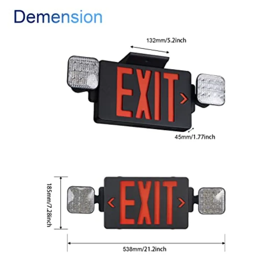 Exit Sign With Emergency Lights, LED Exit Light With Battery Backup, UL 924 Certified, AC 120/277V, Commercial Lights Combo for