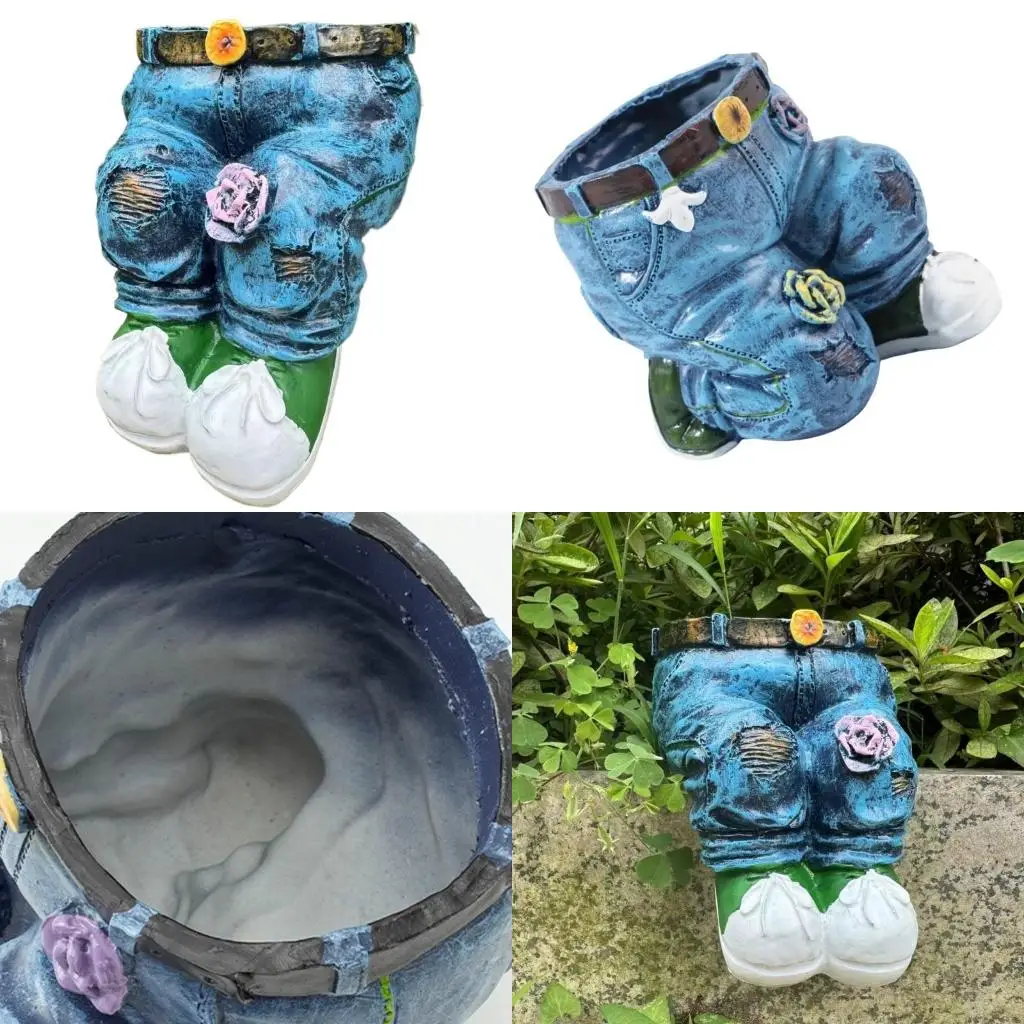  Elegant Artistic Resin Jeans Planter Pot With Drainage Holes Suitable For Indoor Outdoor Garden Yard Patios Decoration