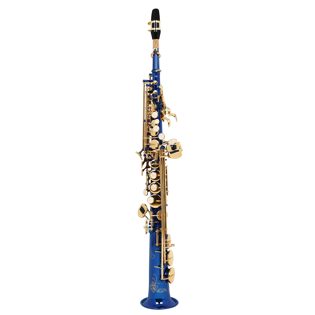Blue Straight Soprano Saxophone With Gold Key Wind Instrument for Stage Performance Examination Daily Band Practice