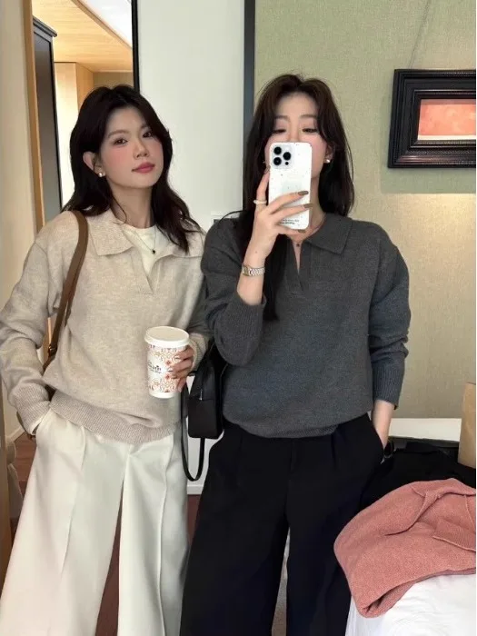 Ele Ne suéter de malha feminino início do outono tapete chique coreano sle profundo ey top tubo reto ape