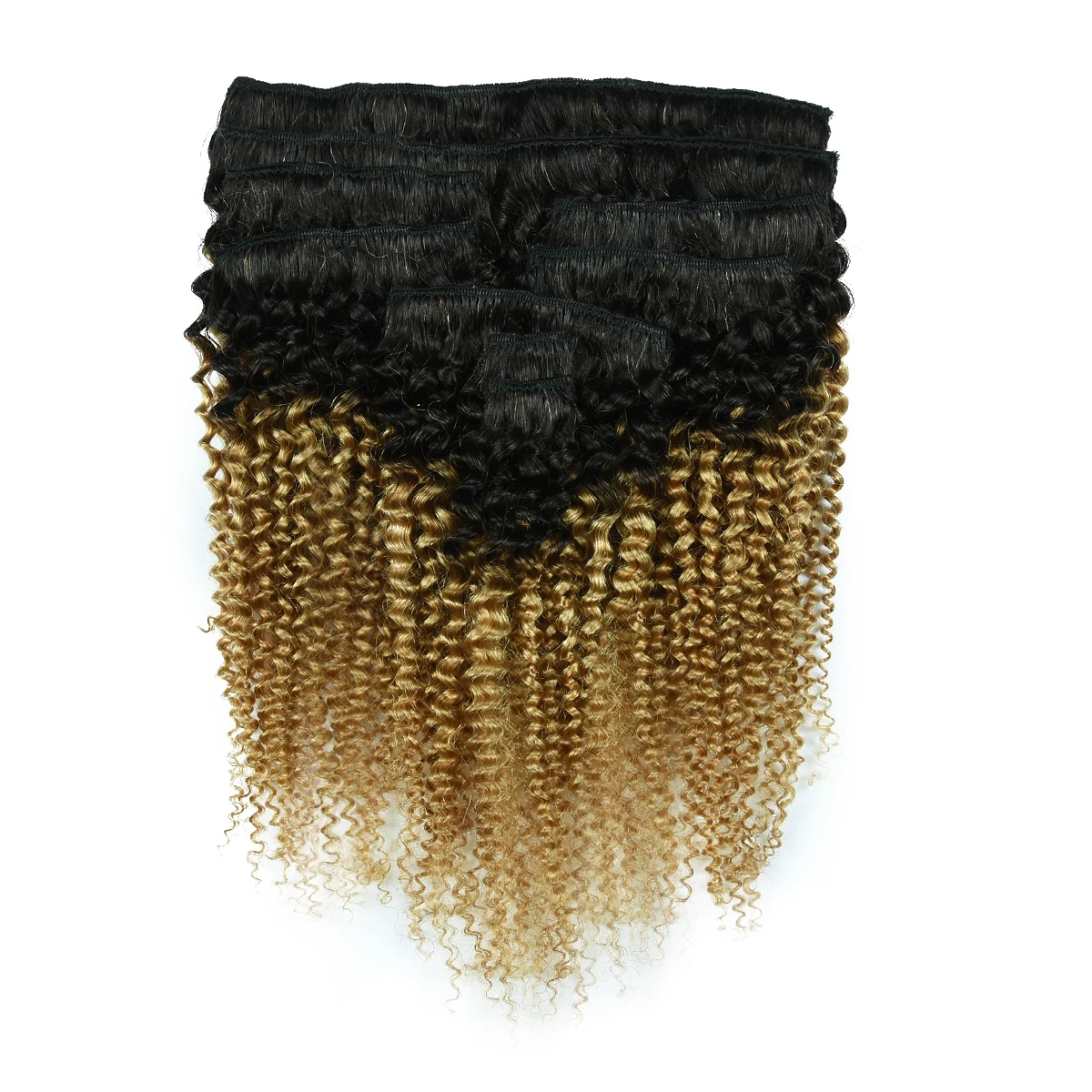 HairUGo-Extensions Capillaires Naturelles à Clips, Cheveux Crépus Bouclés, T1B/27, 9 Pièces/Ensemble, Tête Complète