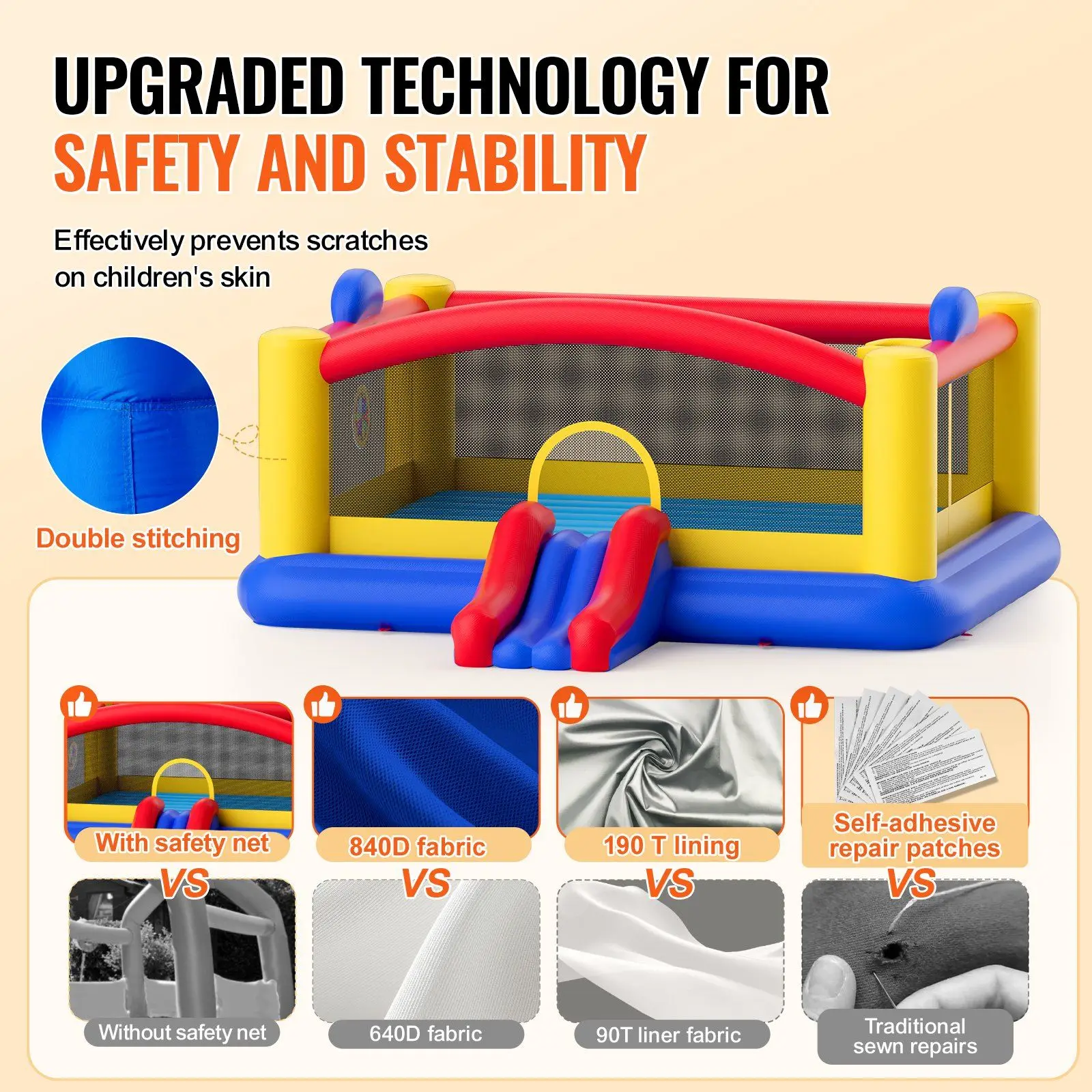 Inflatable Bounce House, Outdoor High Quality Playhouse Trampoline, Jumping Bouncer with Blower, Slide, and Storage Bag