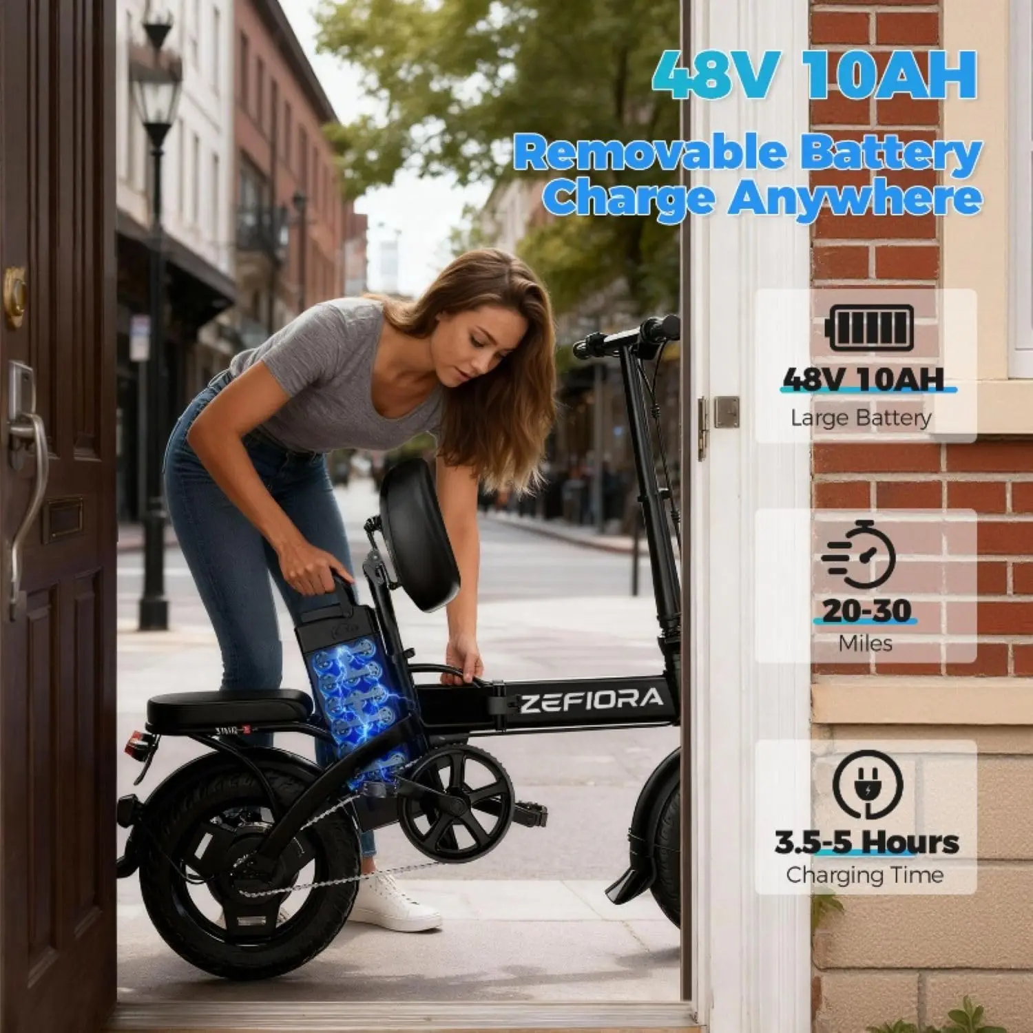 Foldable Electric Bicycle 500W 24MPH 30Mi Range Teen Commuter, Customized