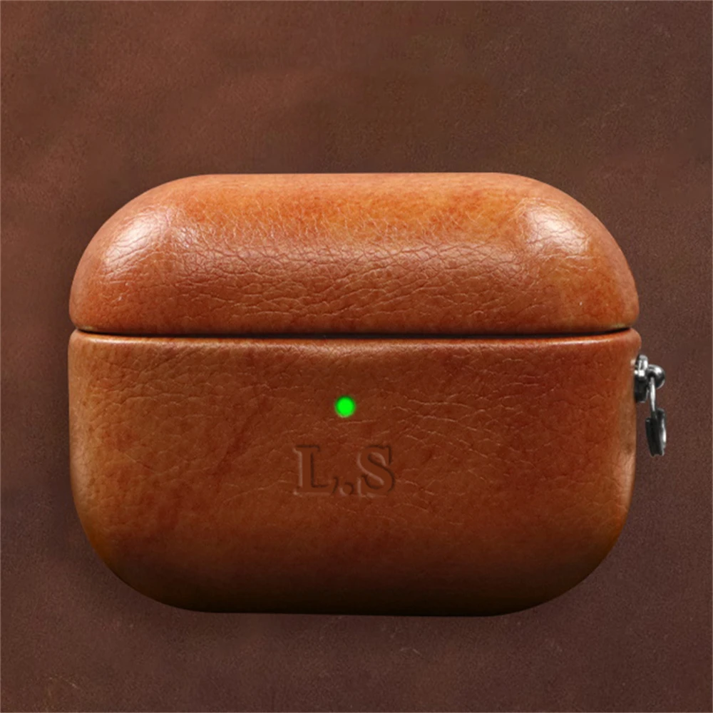 Oil Wax Cowhide Earphone Case For Airpods Pro 3 2 1 Pro 2 Luxury Leather Personalized Initial Letters Customize Colorless Letter