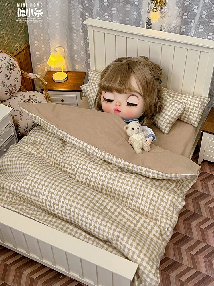 

1:6 and 1:12 Mini Model Doll House Furniture Accessories Wood Bed Bedding Blanket Bjd Ob11 Gsc Blyth Soldier Lol Scene Props Toy