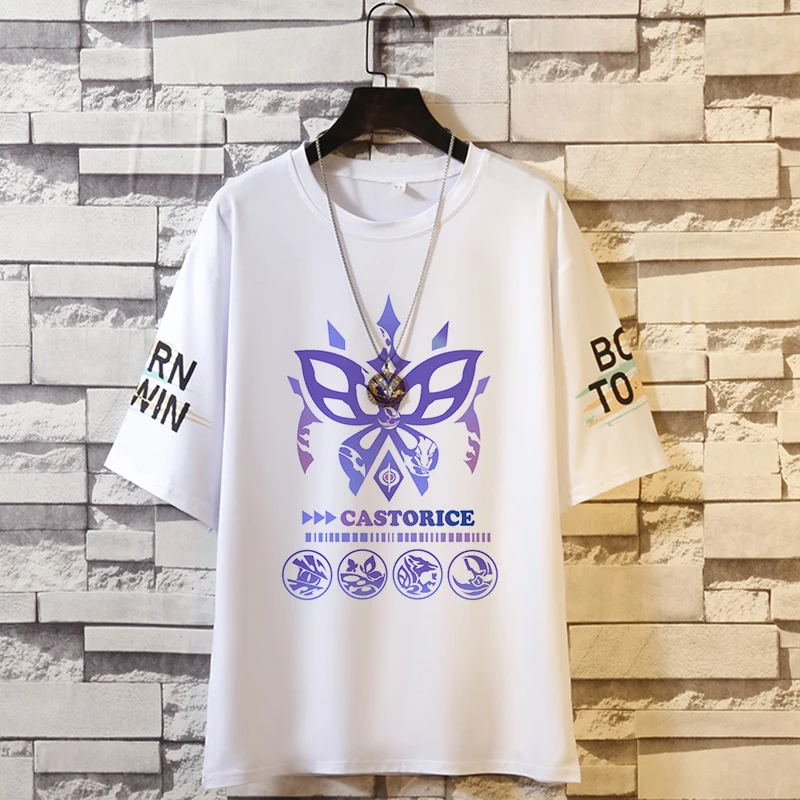 

Anime Honkai: Star Rail Castorice Kawaii Cosplay Costume Mens Women's Loose Leisure T-shirt Basic Short Sleeve Top Tee Summer