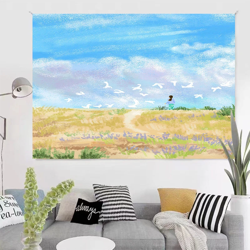 VIKAMA Road Trip Flower Field Beach Tapestry, 6 Assorted Designs, Wall Hanging Art for Bedroom Living Room